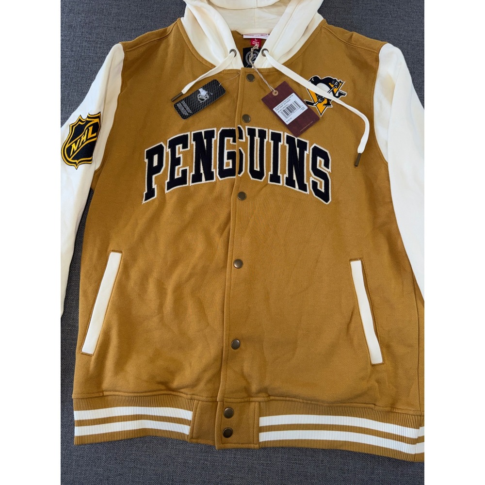 Mitchell & Ness Pittsburgh Penguins NHL Dusted Fleece Varsity Jacket Gold Large - Picture 2 of 13